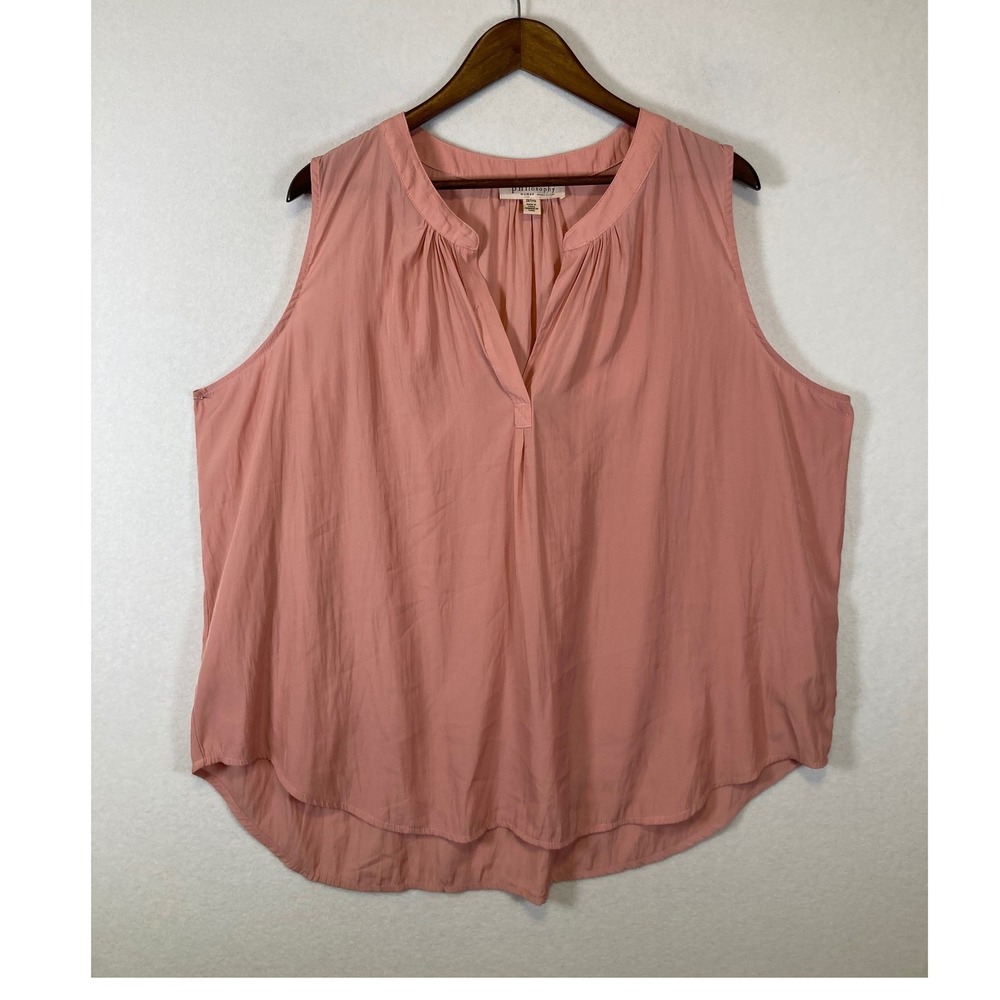 Business Casual Philosophy Woman‎ Women 2X Pink Sleeveless Split Neck Blouse Top